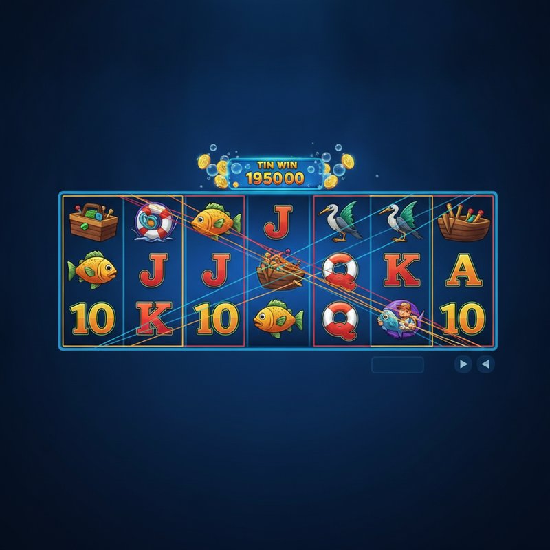 Fishin Frenzy gameplay showing coloured paylines across the five reel three row grid