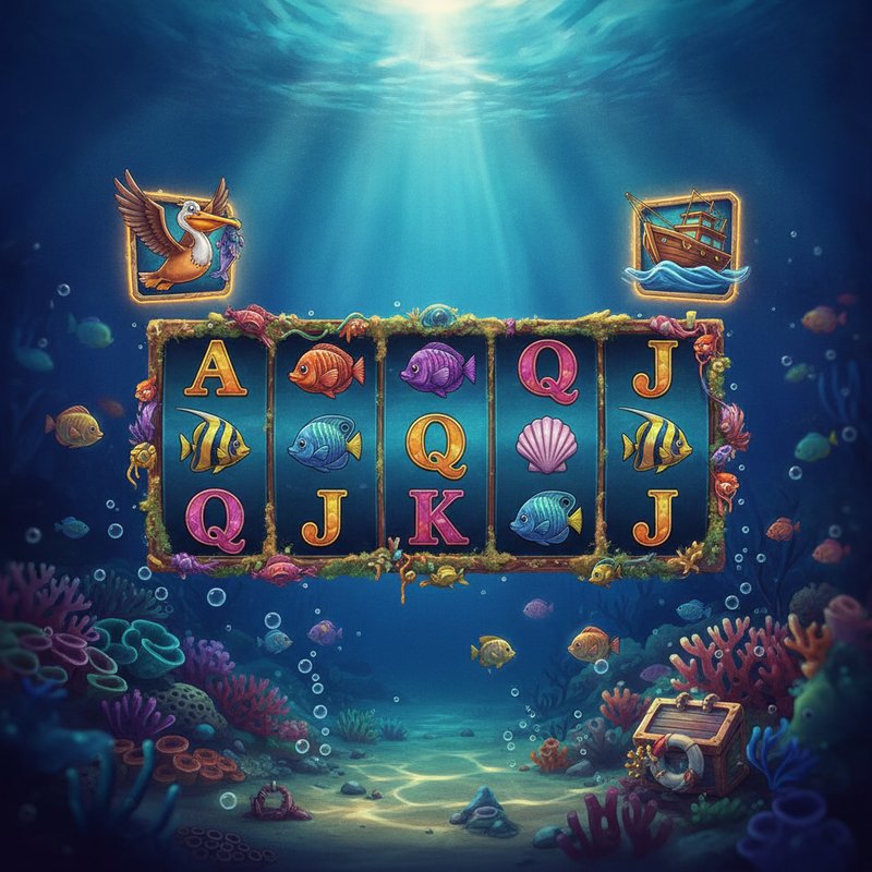 Fishin Frenzy slot main game screen showing underwater ocean reels with pelican and boat scatter symbols